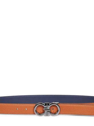 Ferragamo Mens Belt Gancini Reversible Two-Tone Brown Calf Leather