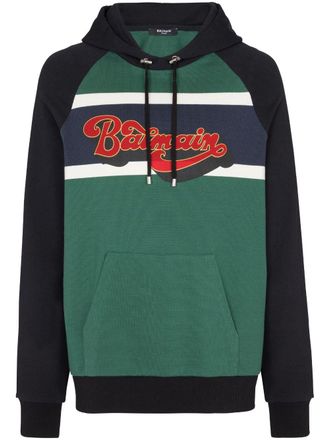 Balmain logo-print cotton hoodie - men - Cotton - M - Green