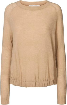Rabens Saloner Zachte Gebreide Trui met Gerimpelde Zoom - Dames - Ronde hals truien - Beige - S - Wol - Truien & Vesten