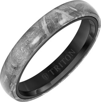 Triton 5MM Meteorite Ring with Black Tungsten Sleeve and Low Dome with Flat Edge in Metallic Silver at Nordstrom, Size 11.5