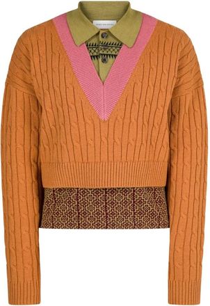 Dries Van Noten Pull Medan - Heren - V-hals truien - Oranje - M - Truien & Vesten