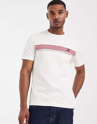 Tommy Hilfiger T-shirt vestibilit&agrave; classica bianca con grafica a righe sul petto-Bianco