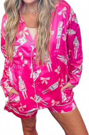 Peach Love California Nutcrackers And Bow Pajama Set In Pink