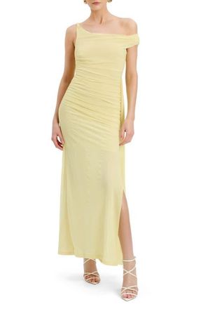 Bardot Layana Ruched Asymmetric Gown in Canary Yellow at Nordstrom, Size X-Large