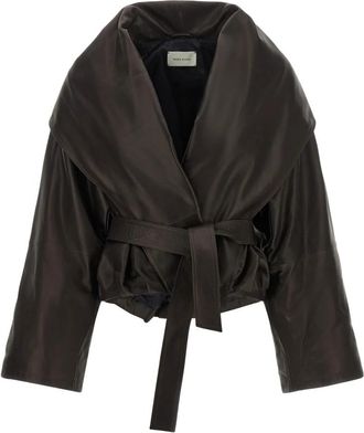 Magda Butrym Maxi Jas Drap&eacute; met Sjaalkraag - Dames - Leren en Su&egrave;de Jassen - Bruin - 2XS - Leer - Jassen