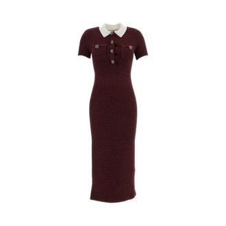 Self Portrait Vestido Midi de Punto Texturizado - Dresses - Mujer - Rojo - L