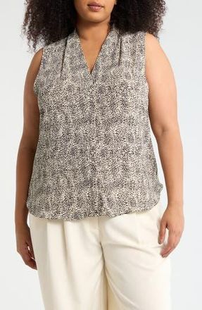 Nordstrom Rack V-Neck Shell in Beige- Black Dashing Dot at Nordstrom Rack, Size 1X