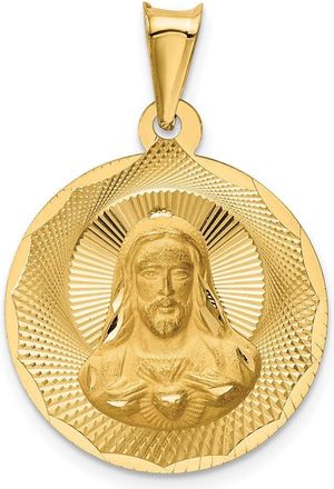 Diamond2Deal 14k Yellow Gold Diamond-cut Solid Sagrado Corazon de Jesus Round Pendant