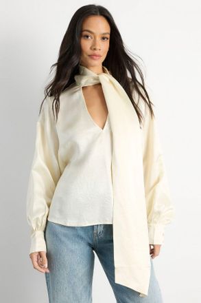 Warehouse Womens Scarf Detail V Neck Satin Blouse - White - Size 18 UK