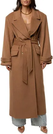 JLUXLABEL Empire Double Breasted Longline Coat in Brown at Nordstrom, Size X-Small/small