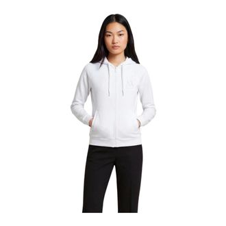 A|X Armani Exchange Zip-throughs, female, White, Size: XS Zip-Up Hooded Sweatshirt with Front Pockets