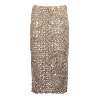 P.A.R.O.S.H. Midi Skirts, female, Beige, Size: M Sequin Floral Midi Skirt