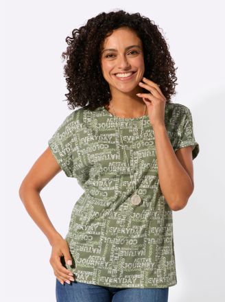 Casual Looks Print-Shirt CASUAL LOOKS Druck-Shirt, Damen, Gr. 36, khaki, ecru, bedruckt, 100% Baumwolle, gemustert, mehrfarbig, Rundhals, Shirts Print-Shirt