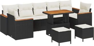 vidaXL Garden Sofa Set with Cushion 10 pcs Black Poly rattan Vidaxl