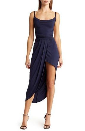 Go Couture Cowl Neck Asymmetric Slit Dress in Navy at Nordstrom Rack, Size X-Large