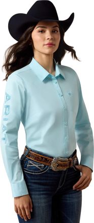 Ariat Womens Team Kirby Western Shirt Long Sleeve in Aquaesque, Size 2X-Large, by Ariat