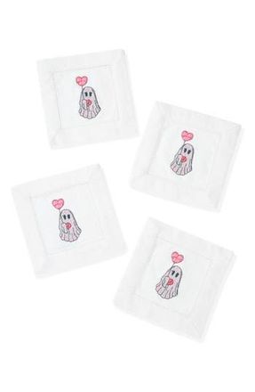 Tiramisu Sweetheart Spirt Embroidered Linen Cocktail Napkins in White/Pink at Nordstrom Rack