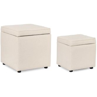 Decorspace Pouf contenitore Derrick struttura in legno di pino rivestimento in poliestere per interno -Bianco / Set da 3