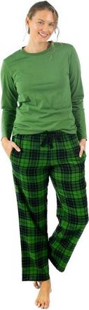 Leveret Womens Cotton Top & Flannel Pants Printed Holiday Pajama Set in Plaid Black & Green at Nordstrom, Size 6X-Large