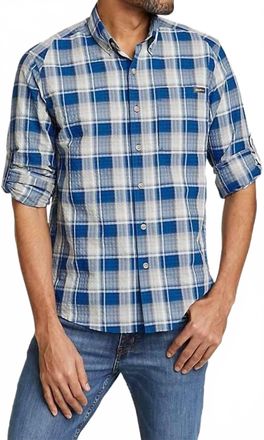 Eddie Bauer Classic Long Sleeve Pack It Tech Shirt In True Blue Plaid