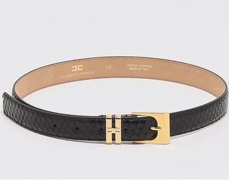 Elisabetta Franchi Python-Effect Leather Belt with Metallic Buckle