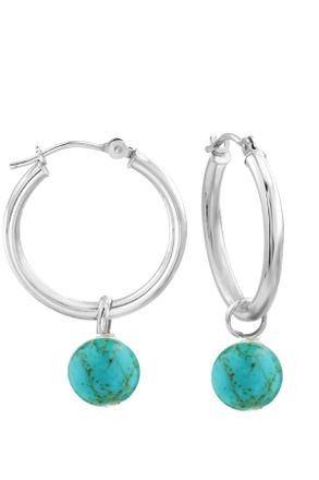 Liv Oliver Silver Turquoise Drop Hoop Earrings