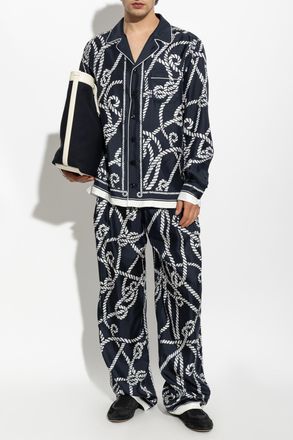 Dolce & Gabbana Silk Shirt With Marina Print, Mens, Navy Blue