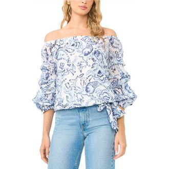 Vince Camuto Off the Shoulder Bubble Sleeve Top in Frosting Blue at Nordstrom, Size X-Large