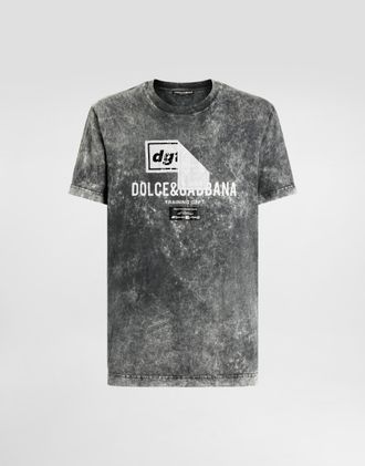 Dolce & Gabbana Marble-effect Cotton T-shirt With Print - Man T-shirts And Polos Black 44