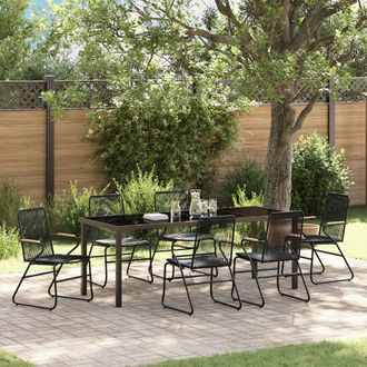 Berkfield Home 7 Piece Garden Dining Set Black PVC Rattan