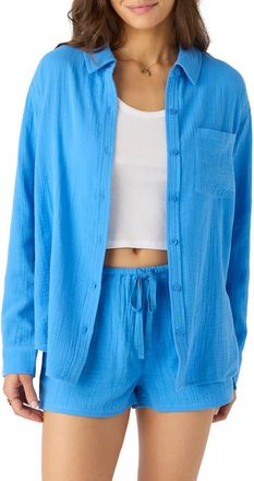 O'Neill Leni Oversize Cotton Gauze Button-Up Shirt in Regatta at Nordstrom, Size Medium
