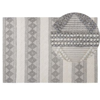 Beliani Alfombra De Lana Beige Claro Gris Claro 140 X 200 Cm Hecho A Mano Bozova