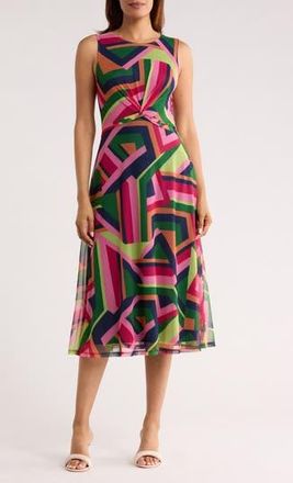 Vince Camuto Front Twist Mesh Midi Dress in Pink Multi at Nordstrom Rack, Size 14