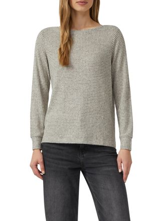 s.Oliver Langarmshirt S.OLIVER, Damen, Gr. 44, stone grau check, Strick, Obermaterial: 75% Viskose, 22% Polyester, 3% Elasthan, unifarben, relaxed fit normal, 