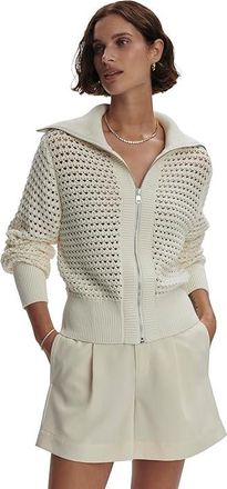 Varley Eloise Full Zip Knit Womens Sweatshirt Egret : LG, Cotton