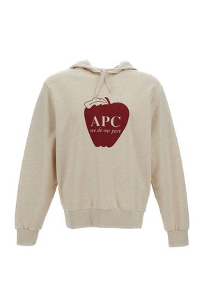 A.P.C. Beige Cotton Hooded Sweatshirt with Logo Print