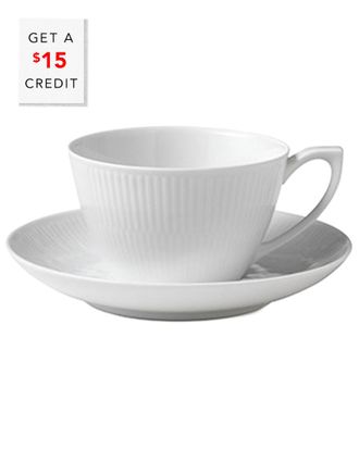 ROYAL COPENHAGEN White Fluted Tea Cup & Saucer With $6 Credit