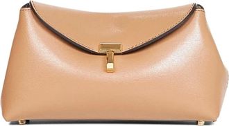 Toteme T-lock foldover leather clutch bag - women - Calf Leather - One Size - Brown