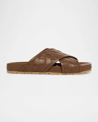 Bottega Veneta Men & apos;s Tarik Intrecciato Leather Crisscross Sandals