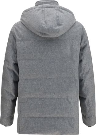 Brunello Cucinelli Mens Down Jacket Cashmere Light Grey-Lead Padded & Grey/lead