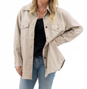 She + Sky Faux Leather Shacket In Cream