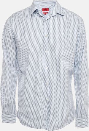 HUGO BOSS White/blue Printed Cotton Slim Line Shirt