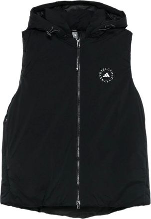 adidas by Stella McCartney Waistcoats, female, Black, M, Black Hooded Zip Jumper Sleeveless Logo