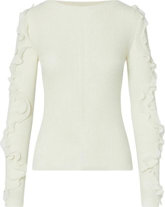Liu Jo Maglia Chiusa M/L Rouches Tess - Dames - Ronde hals truien - Wit - L - Wol - Truien & Vesten