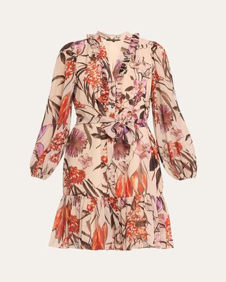 Kobi Halperin Samara Floral-Print Ruffle Satin Midi Dress