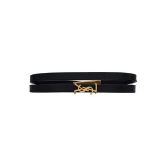 Saint Laurent Accessoires, Dames, Zwart, M, Leer, Cassandre Double Wrap Armband