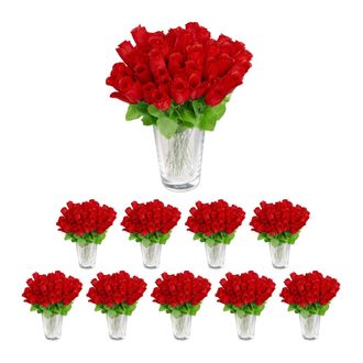 Relaxdays Relaxdays Rosas Artificiales, 480 Unidades, Ramo Flores Con Tallo Y Hojas, Adorno Floral, Poli&eacute;ster, 26 Cm De Alto, Rojo