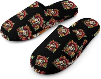 Generic Day of The Dead Skull Beer Mens Cotton Slippers Memory Foam Comfort House Shoes Winter Indoor Slipper for Hotel Casa Spa