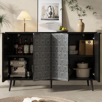 OEM Armoire De Salle &Agrave; Manger Avec Motif En Chevrons, Design Antichute, Armoire De Rangement Autonome, Noir