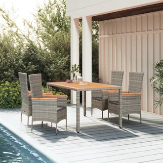 vidaXL Set Comedor De Jard&iacute;n 5 Piezas Con Cojines Rat&aacute;n Sint&eacute;tico Gris Vidaxl